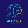 Volleyball rushing logo icon outline stroke set dash line design illustration isolated on dark blue background with Volleyball tex