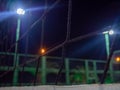 Volleyball shot close-up. Beach volleyball court in the evening. Available infrastructure. Empty sports ground. Volleyball game