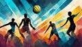 Volleyball silhouettes on an abstract background