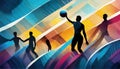 Volleyball silhouettes on an abstract background