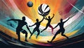 Volleyball silhouettes on an abstract background