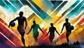 Volleyball silhouettes on an abstract background