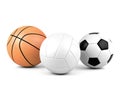 Volleyball, soccer ball, basketball, sport balls on white background