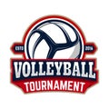 volleyball tournament. Emblem template with volleyball ball. Design element for logo, label, sign.