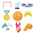 Volleyball water sport player accessories beachball icons vector illustration. Healthy volley ball training pool. Water Royalty Free Stock Photo