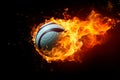 Volleyballs intensity, A fiery ball on a black backdrop, radiating passion