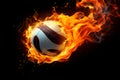 Volleyballs intensity, A fiery ball on a black backdrop, radiating passion