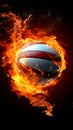 Volleyballs intensity, A fiery ball on a black backdrop, radiating passion