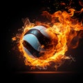 Volleyballs intensity, A fiery ball on a black backdrop, radiating passion