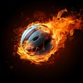 Volleyballs intensity, A fiery ball on a black backdrop, radiating passion