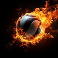 Volleyballs intensity, A fiery ball on a black backdrop, radiating passion