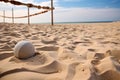 volleyballs and net on a beach sand court Royalty Free Stock Photo