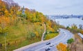 Volodymyrsky Descent road at St Volodymyr Hill and Dnieper River, Kyiv, Ukraine