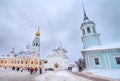 Vologda Russia - January 3 2021: Vologda Kremlin - Resurrection and St. Sophia Cathedrals Belfry. Church of Alexander Nevskiy.