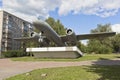 The IL-28 monument is erected in honor of the 90th anniversary of aircraft designer Sergei Vladimirovich Ilyushin in the city of