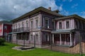 Old wooden house with carved windows in Gogol Street, 51, Vologda city Russia Royalty Free Stock Photo