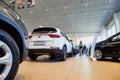 Vologda, Russia - June 18, 2019: Cars in showroom of dealership KIA in Vologda in Russia