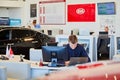 Vologda, Russia - June 18, 2019: Cars in showroom of dealership KIA in Vologda in Russia