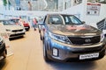 Vologda, Russia - June 18, 2019: Cars in showroom of dealership KIA in Vologda in Russia