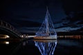 Volos, Greece 12-12-2020, decorated boats for the Christmas