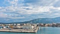 Volos port and harbor at morning with Pelion mountain in background