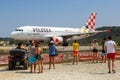 Volotea Airbus A319 airplane Skiathos airport Royalty Free Stock Photo