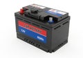 A 12-volt 60ah car battery labeled as ready for use and maintenance-free Royalty Free Stock Photo