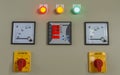 Volt and amp meter switching button on electric control panel. Royalty Free Stock Photo