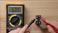 9 volt battery cell voltage checking Royalty Free Stock Photo