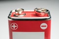 9 Volt battery Closeup at Poles Royalty Free Stock Photo