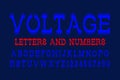 Voltage letters and numbers. Blue electric vibrant font. Isolated english alphabet