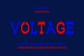 Voltage letters and numbers. Blue and red electric vibrant font. Vector isolated english alphabet