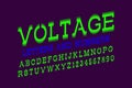 Voltage letters and numbers. Green electric vibrant font. Isolated english alphabet