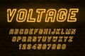 Voltage neon light alphabet, realistic extra glowing font