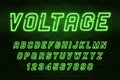 Voltage neon light alphabet, realistic extra glowing font