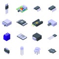 Voltage regulator icons set, isometric style