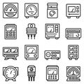 Voltage regulator icons set, outline style