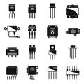 Voltage regulator icons set simple vector. Battery argon