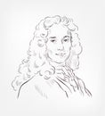 Voltaire philosopher vector sketch illustration famous Royalty Free Stock Photo