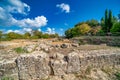 Volterra, Italy. The Etruscan Acropolis on the background of a medieval city in the archaeological park Royalty Free Stock Photo