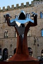 Metal sculpture of the Boogeyman in Piazza dei Priori in Volterra