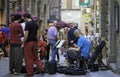 Volterra, Tuscany, street musicians. Color image