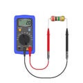 Multimeter electrical or electronics in purple silicone shell, with probes.