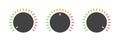 Volume button. Circle button with dial for audio, sound and music. Control and switch of volume from max level to min. Interface