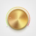 Volume button metal texture golden. Music knob sound level. Sound panel tuner interface Royalty Free Stock Photo