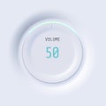 Volume control knob neumorphism style. UI interface element for application.