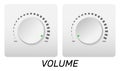 Volume control. Minimum and maximum level of sound or music. Round rotating button. Multimedia panel knob with scale. Amplifier Royalty Free Stock Photo