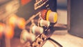 Volume Controls Power audio mixer. Selective focus Royalty Free Stock Photo