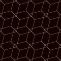 Volume cube seamless pattern. Art deco style. Black abstract print. Golden geometric shape. Vector stock illustration Royalty Free Stock Photo