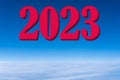 Volume Date of the New Year 2023 color Via Magenta, pink on the background of Bright blue sky gradient background